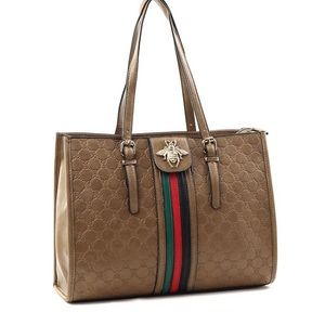 Faux Leather Stamped Geometric Striped Bumblebee 3-in-1 Bag Set